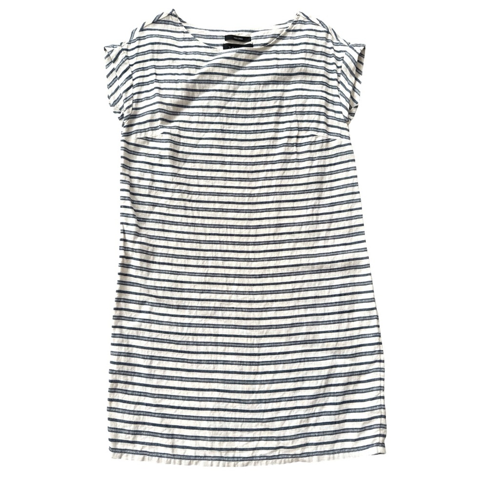 TAHARI 100% Linen Striped Nautical Cap Sleeve Mini Shift Dress Size XS